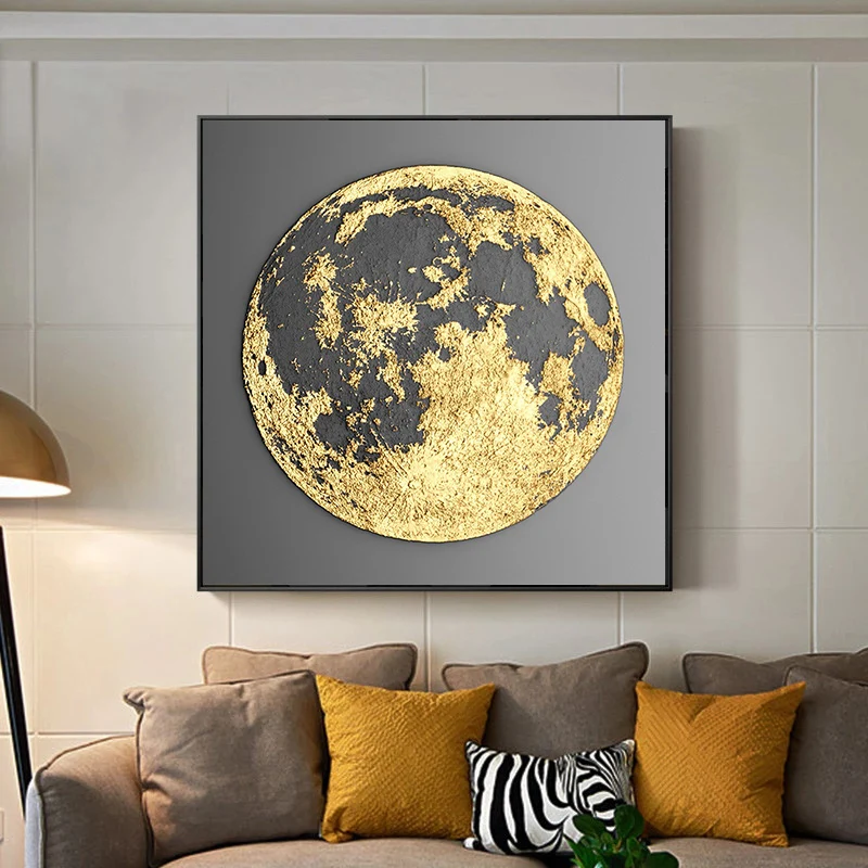 

Golden Art Abstract Globe Painting Earth Canvas Sun Cuadro Square Decoraction Wall Decor Art Picture for Living Room Home Decor