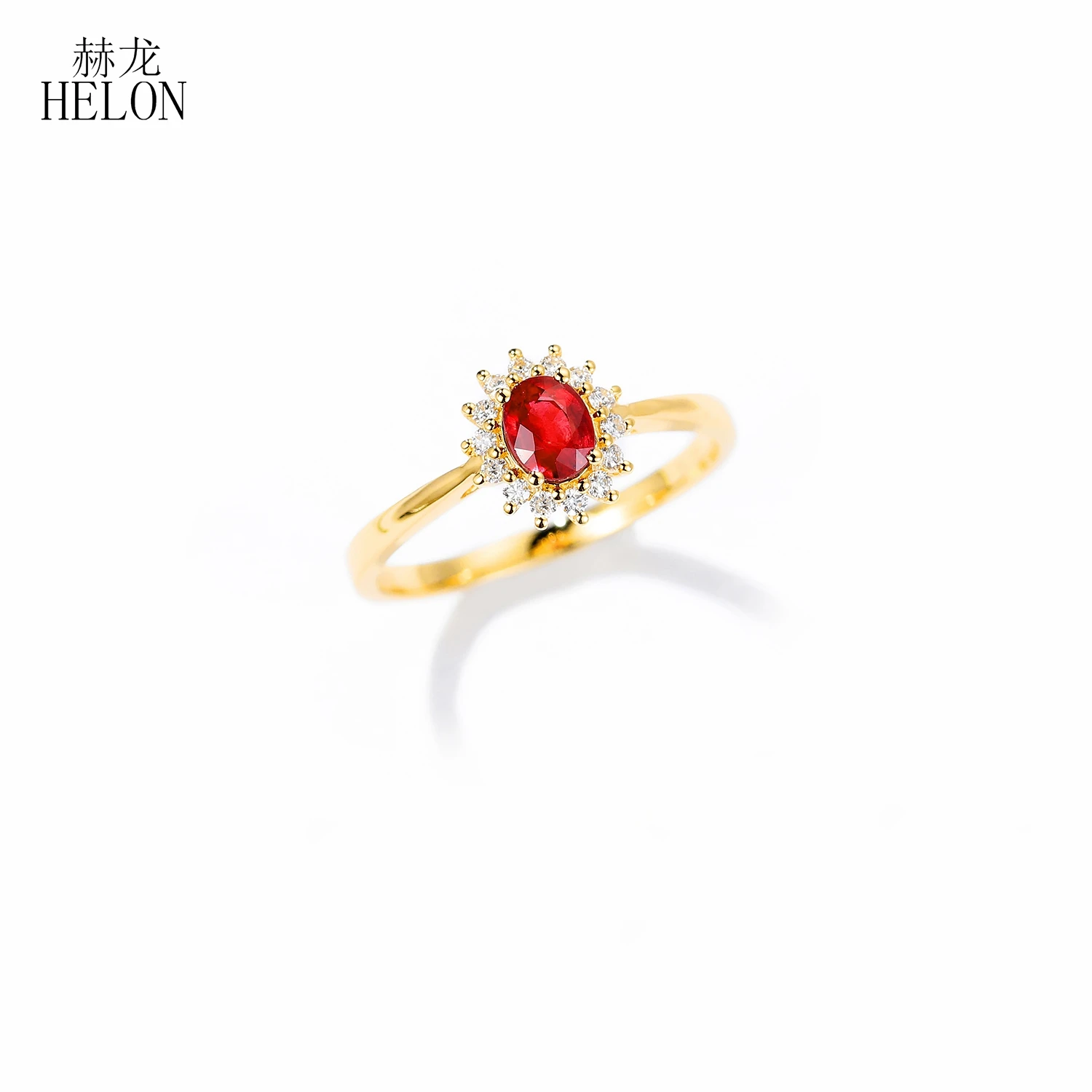 HELON кольцо с бриллиантами, 18 К, желтое золото, кольцо для женщин, сертифицированное овальное кольцо, 0.46ct, настоящий рубин, обручальное, юбилейное, модное Ювелирное кольцо