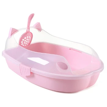 

Plastic En-Closed Cat Litter Box Sand Box Cat Shape Bedpan Pet Toilet Anti-Splash Cat Tray Cleaning Accessories Pink