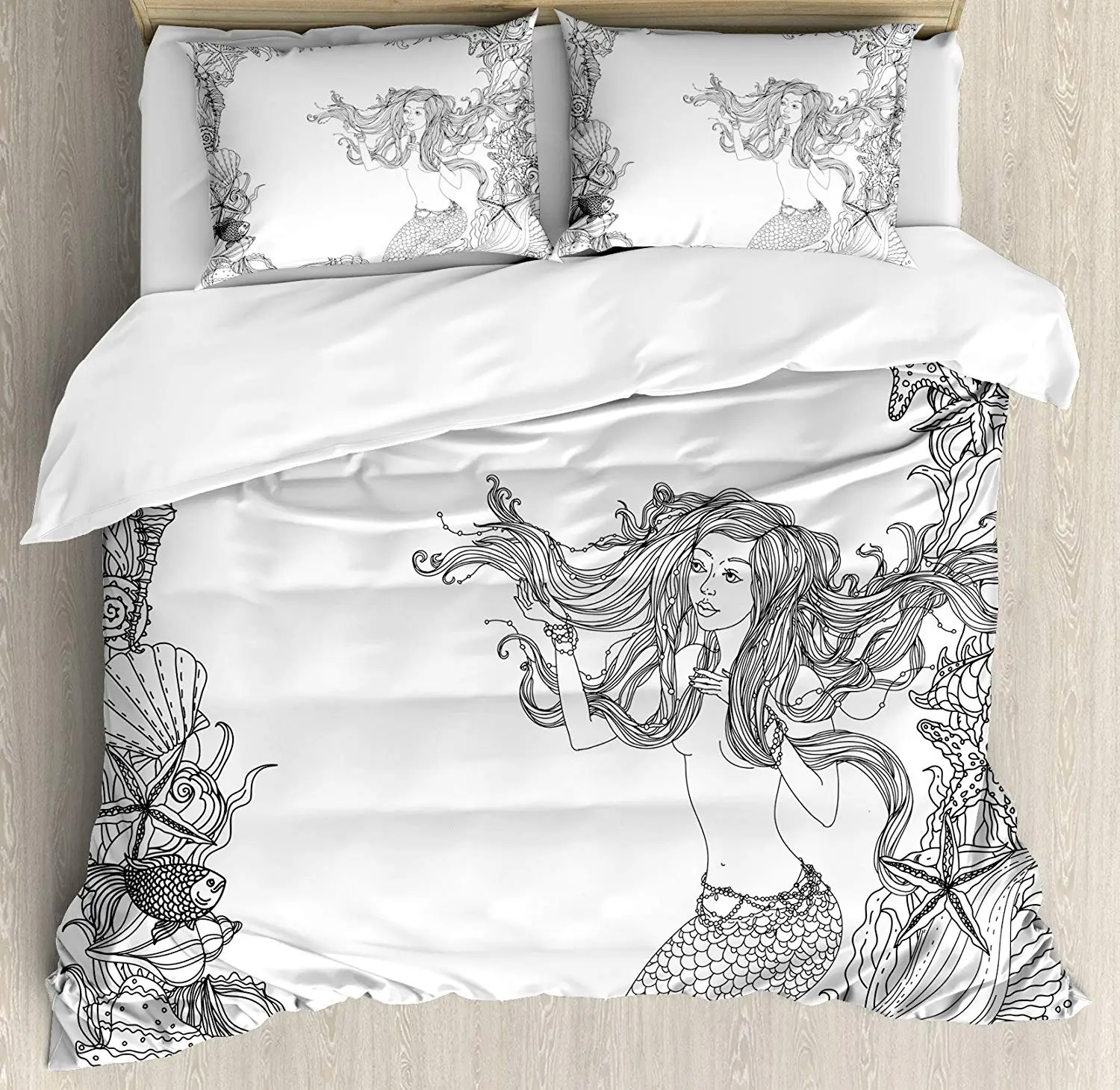 Русалка постельное белье русалка в Ракушки Морская звезда коралловый риф рамка