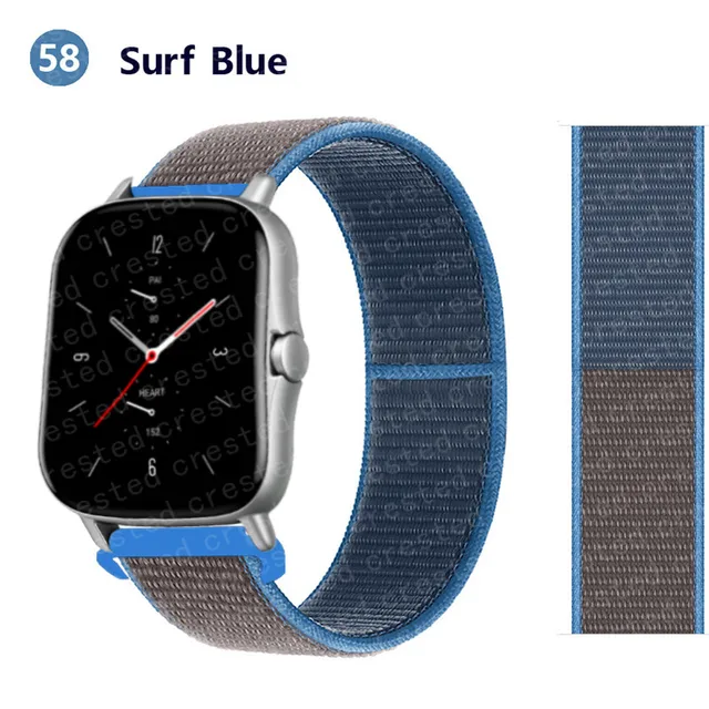 20/22mm Nylon band For Amazfit GTS/2/2e/GTS2 Mini/GTR 3 Pro 42mm/47mm/GTR2/2e/stratos 2/3 Sport Loop Bracelet Amazfit bip strap Surf Blue 56