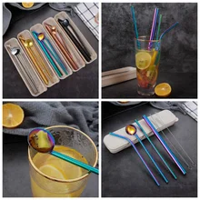 

Environmentally Friendly 3pcs Stainless Drink Straws Set with carry box +1pcs Cleaner Brush, Reusable Straw Bar Accessories