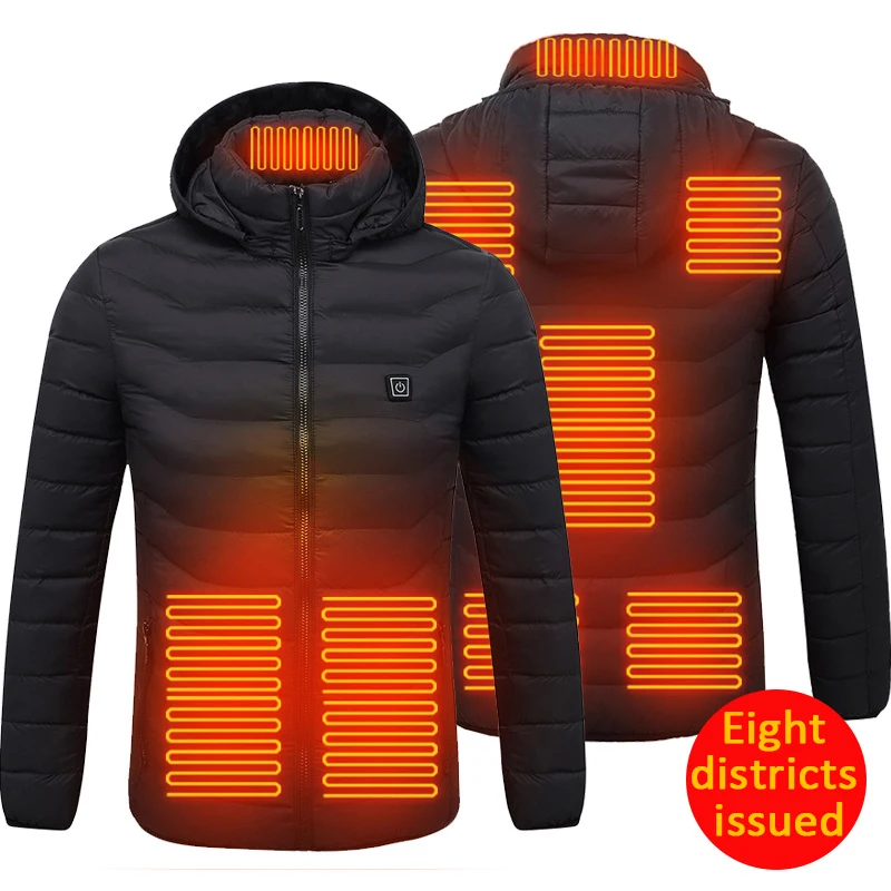 

High Quality Electric 9 Places Heated Vest Winter Heating Jacket Outdoor Coat Winter Coat With Cap And USB Electric Heating