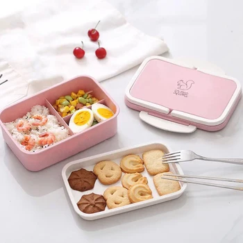 

New Microwavable Lunch Box Wheat Straw Cartoon Bento Box Portable Food Box Container Dinnerware For kids School Picnic Travel