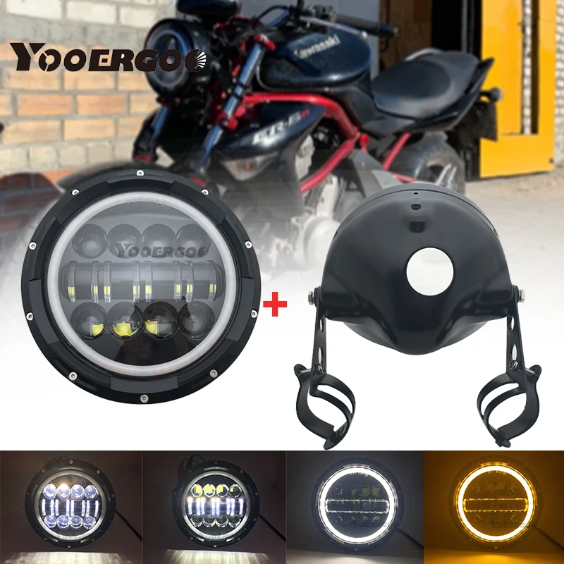 Круглая фара для мотоцикла Chopper Cafe Racer Bobber Curisers 7 дюймов H4 светодиодный кронштейн