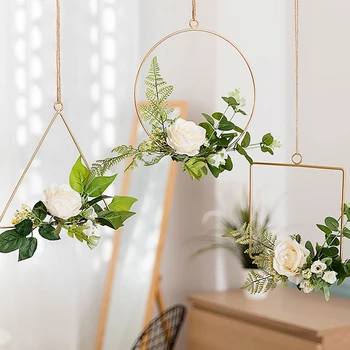 

3set With Iron Hoop Restaurant Nursery Room Flower Wreath Wall Art Easy Install Window Hotel For Wedding Home Decoration