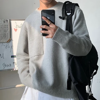 

2019 Winter Korean Version Of Europe And The New Thickening Trend Solid Color Round Neck Plush Sweater