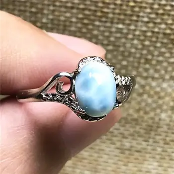 

8x6mm Natural Blue Larimar Ring Jewelry For Woman Man Love Crystal Oval Beads Silver Water Pattern Stone Adjustable Ring AAAAA