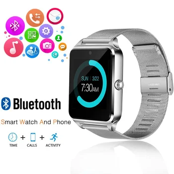 

New Bluetooth Metal Strap Smart Watch Z60 Men Women Wrist Smartwatch Support Sim TF Card for Smartphone Android IOS PK GT08 Q18