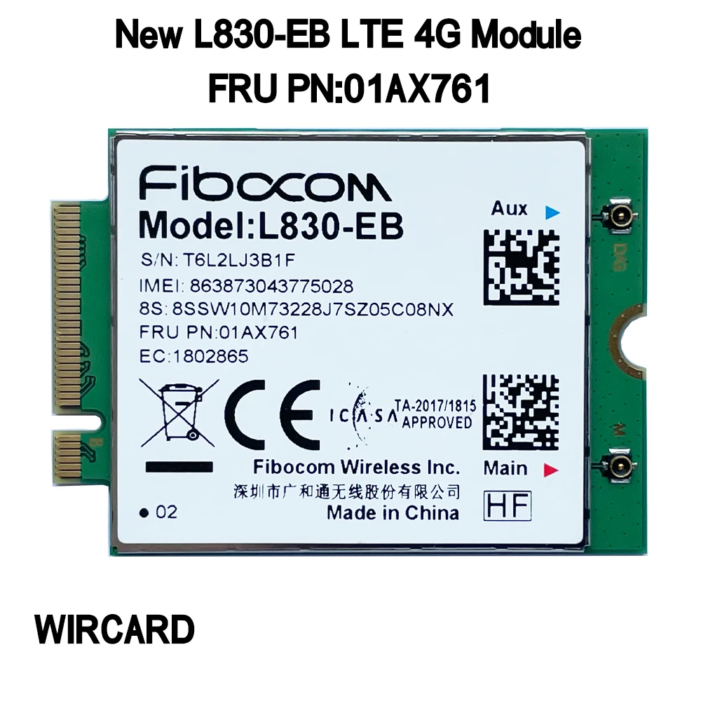 WIRCARD L830-EB 4G Card 4G Module For Thinkpad X280 T480 T580 P52s L480 L580 T490 T590 P53s T490s X390 L490 L590 FRU 01AX761