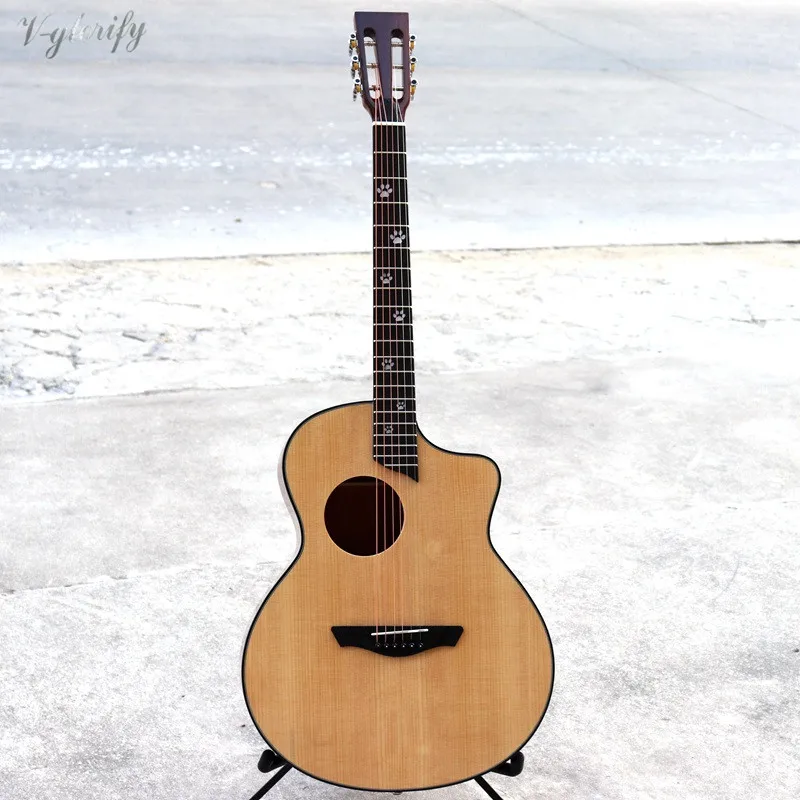 only guitar no EQ Классическая электрическая акустическая гитара 40 дюймов cutway design в народном стиле, глянцевая Акустическая гитара ra - Цвет: only guitar no EQ