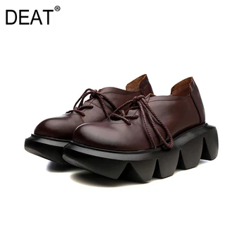 

[DEAT] 2020 Round Toe Lace Up Retro Pu Leather Single Shoes Thick Bottom Shoes Women New Spring Autumn Fashion Tide 10G106