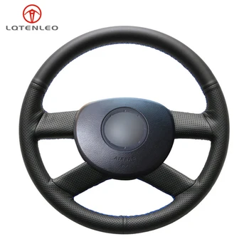 

LQTENLEO Black PU Artificial Leather Hand Sew Car Steering Wheel Cover For Volkswagen VW Polo 2003-2006