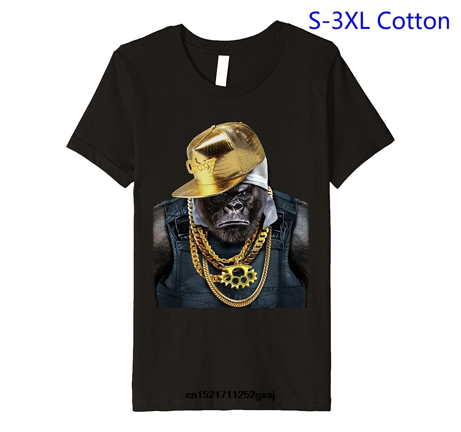 Men t shirt Rapper Gorilla in Gold Chain and Cap Hip Hop Culture Cool Black Tees t-shirt women |