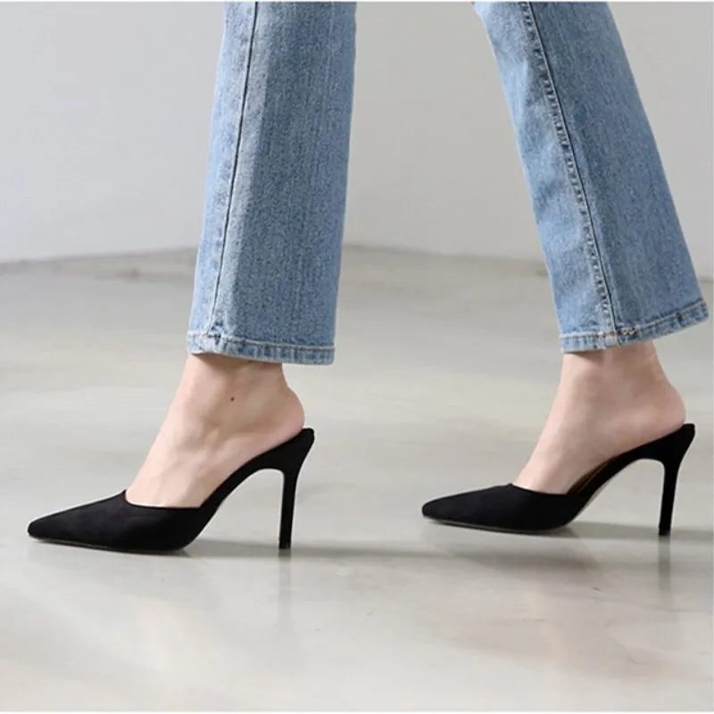 

EOEODOIT Women High Heels Slippers Spring Summer Fashion Stiletto Heels Slip On Pointed Toe Pumps Sandals