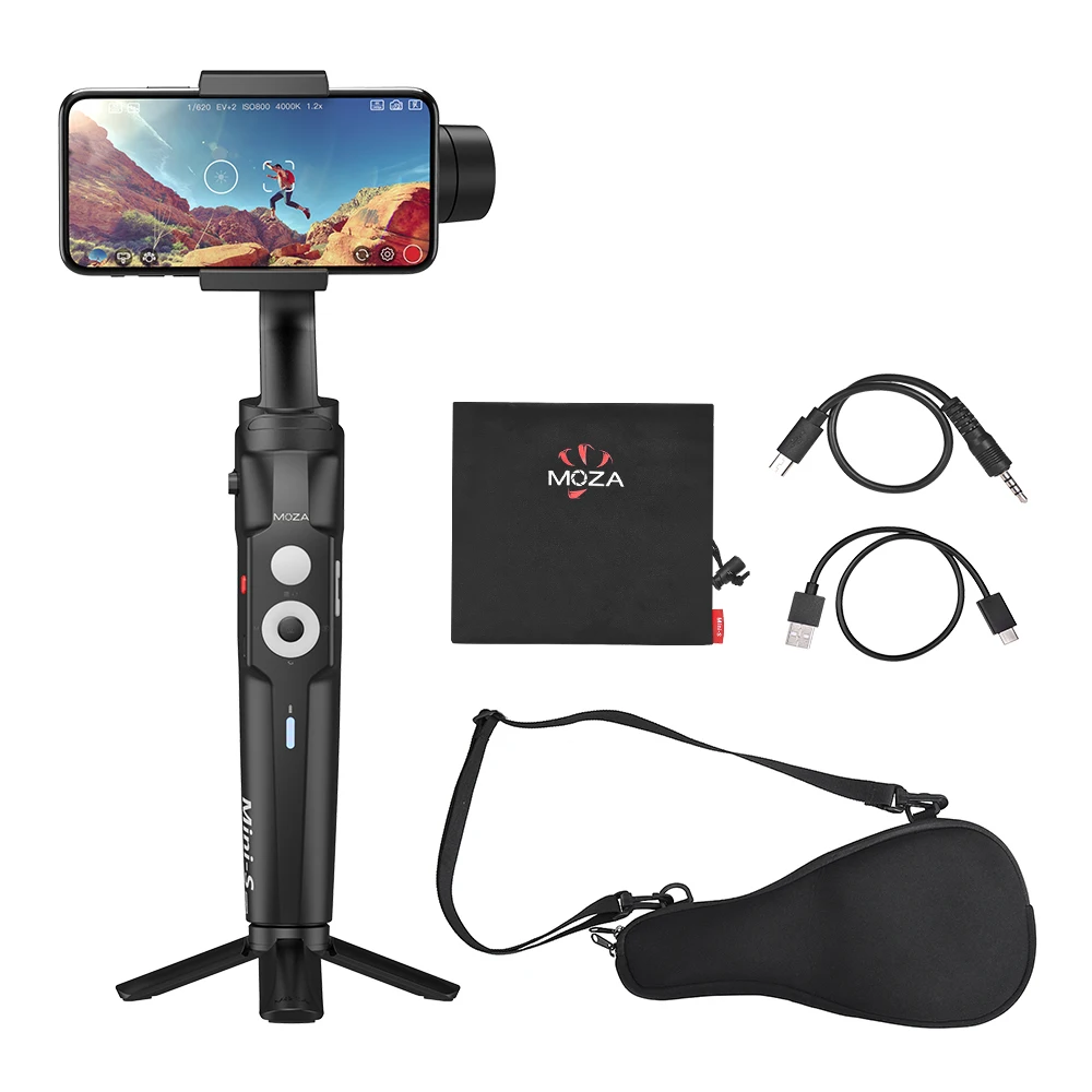 

Foldable Mini-S Handheld 3-Axis Smartphone Gimbal Stabilizer Object Tracking 280g Payload with 1/4" Mini Tripod Pouch for iPhone