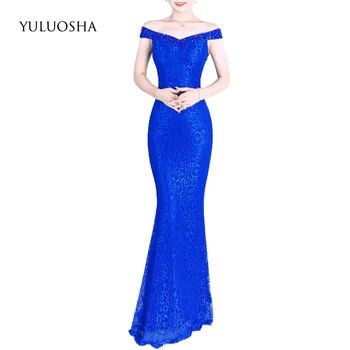 

YULUOSHA 2020 New Evening Dress Boat Neck Beading Appliques A-Line Lace Formal Dress Women Elegant Vestidos De Fiesta De Noche
