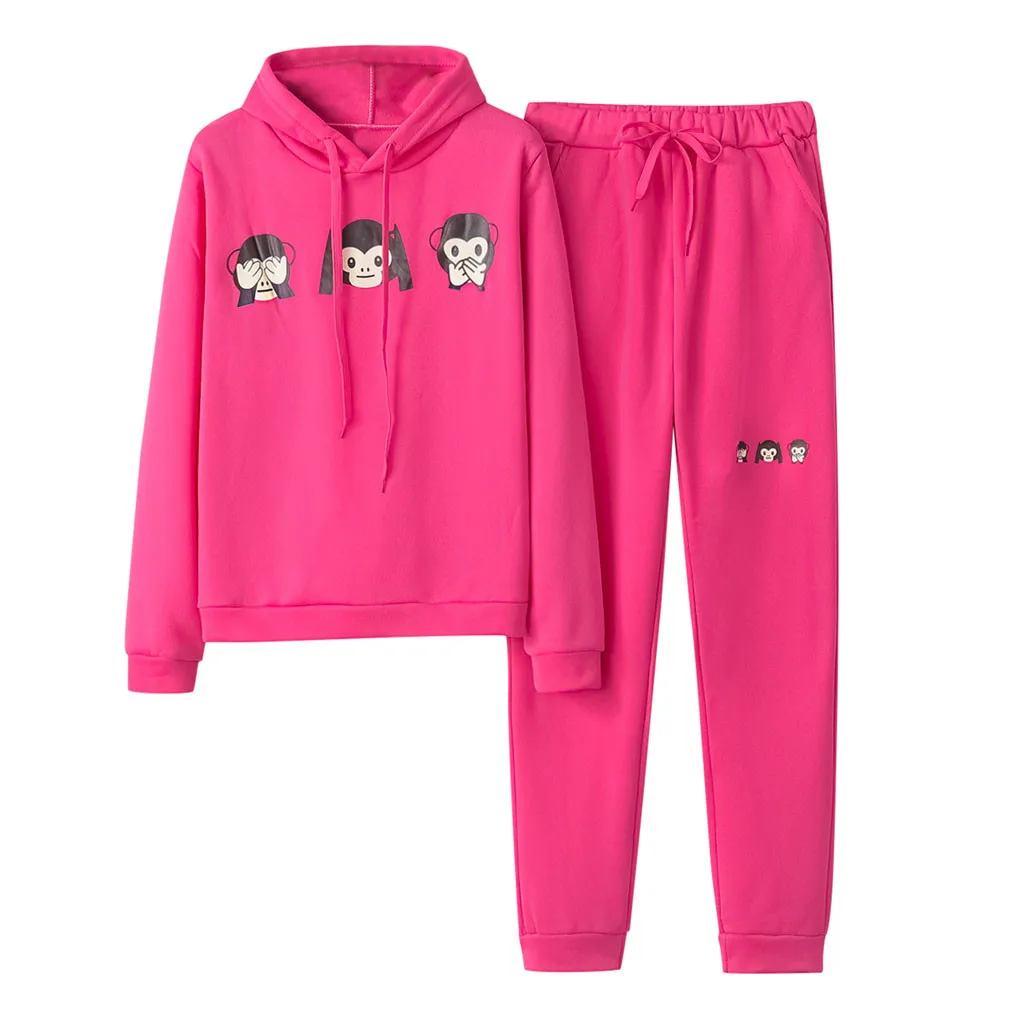 Hot Pink Женский однотонный свитшот с капюшоном и брюки спортивный костюм - Цвет: Hot Pink