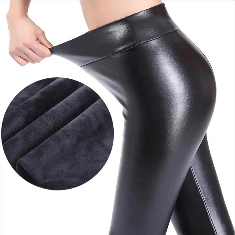 thick velvet 3 Женские осенние зимние толстые теплые Леггинсы Большие L XL фитнес леггинсы из искусственной кожи с высокой талией тонкие брюки из искусственной кожи бархатные брюки-карандаш - Цвет: thick velvet 3
