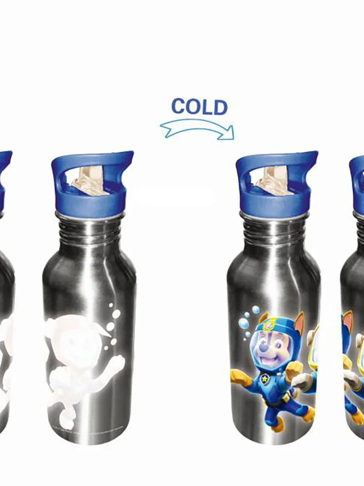 Детские алюминиевые бутылки воды изменение цвета характер 600 мл PP Мальчики BPA бесплатно бутылки для воды