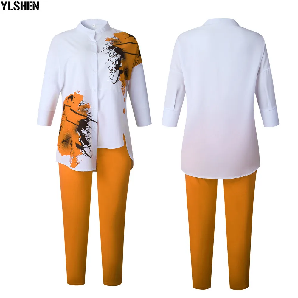 African Women Sets Print Long Sleeve Blazer T-shirt Pants Suits Office Lady Elegant 2 Piece Set Business Outfits Africa Clothing 15