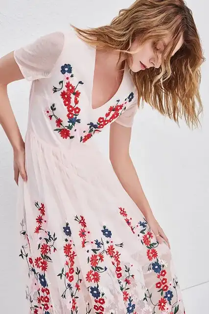 white floral mesh dress
