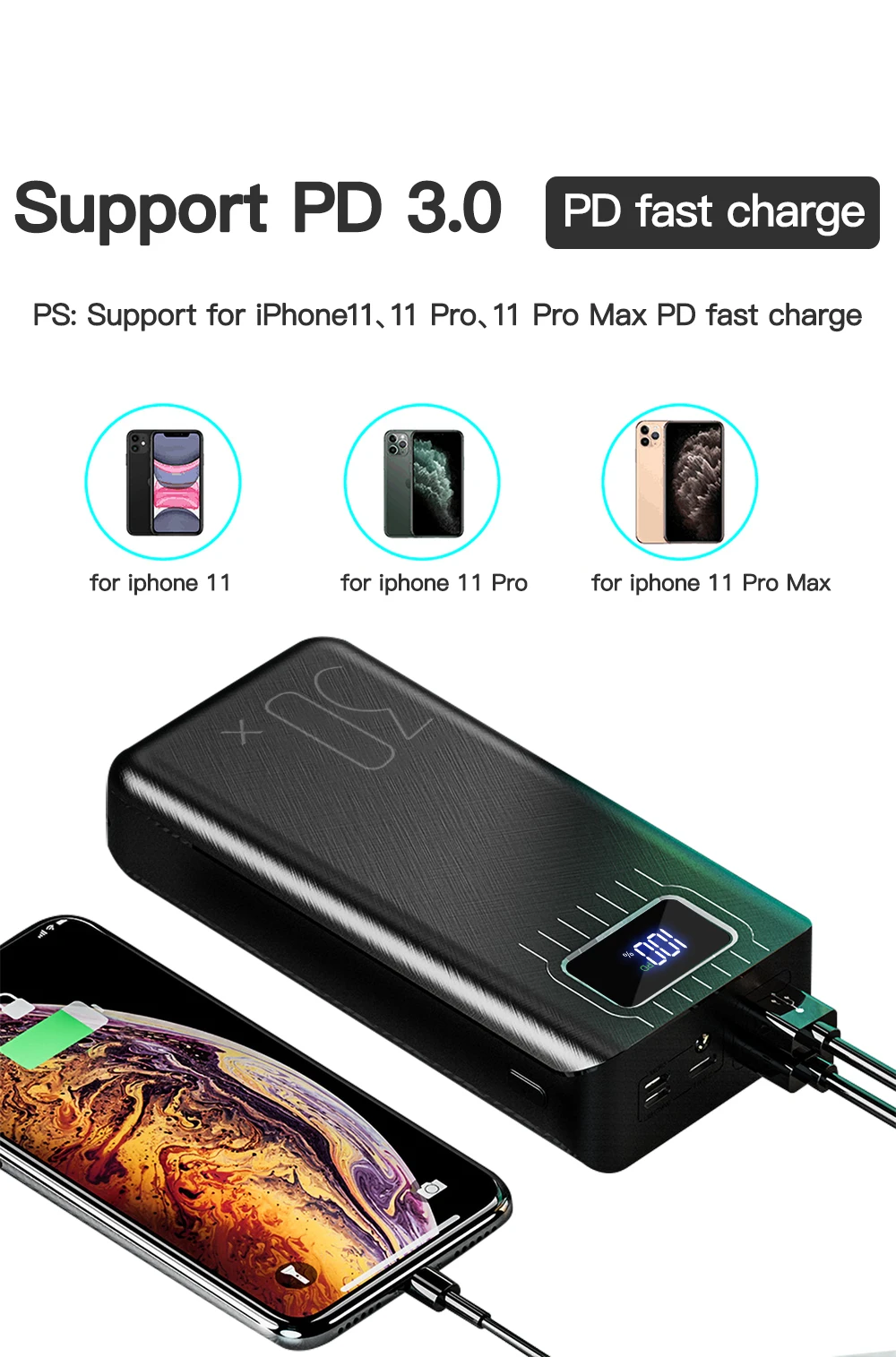 portable battery charger 18W PD QC3.0 Quick Charge Power Bank 30000mAh Portable External Battery Two-way Fast Charging Powerbank For iPhone Samsung Mi fast charging power bank