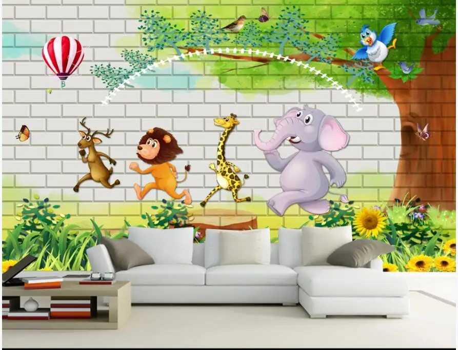 

3d wallpaper custom photo Cartoon big tree animal elephant lion giraffe children room 3d wall murals wallpaper for walls 3 d