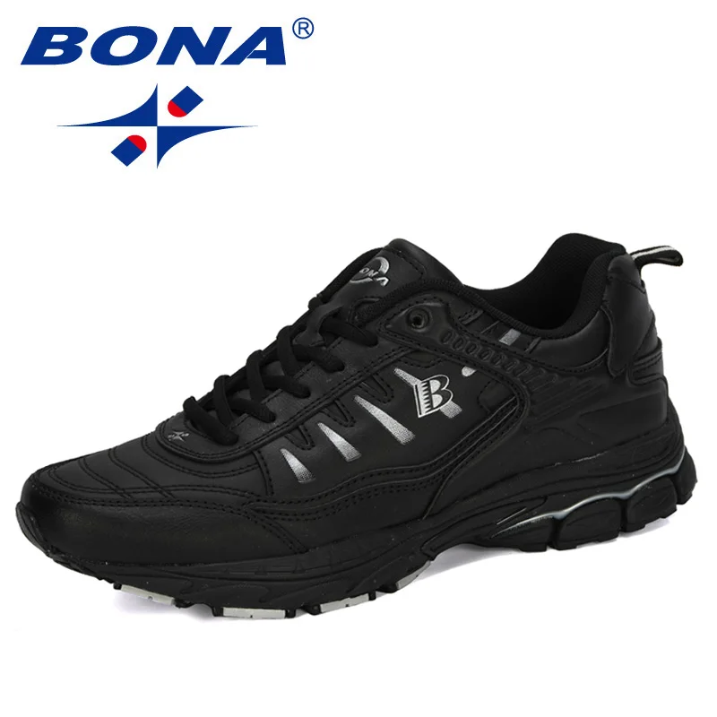 Black silver gray BONA/Новинка года; Дизайнерские мужские кроссовки для бега; прогулочная спортивная обувь со шнуровкой; спортивные кроссовки; мужские модные кроссовки - Цвет: Black silver gray