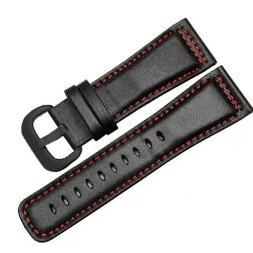 PEIYI 28mm Leather watch band with pin buckle Replacement Machinery Men's Watch Colored Line strap For P1 P2 M1 M2 - Цвет ремешка: black red black