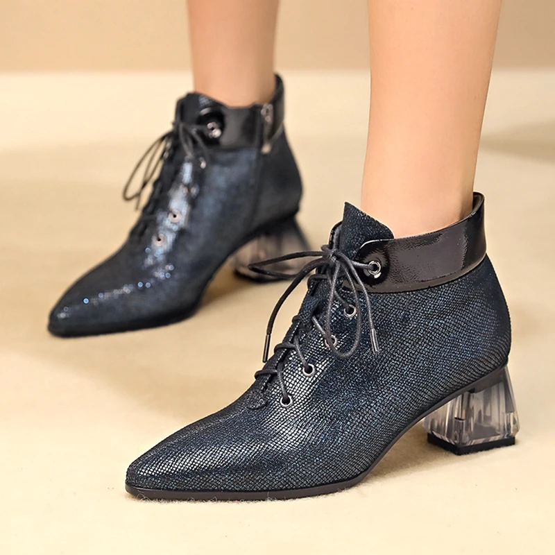 

Soft sheepskin crystal square root high heel elegant women's shoes luxury design Dark pattern unique winter warm women's boots