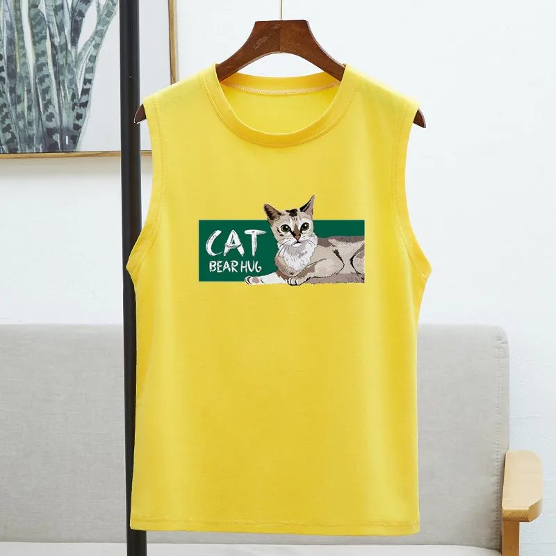 

2020 Fashion T-shirt woman CAT Long Loose Sleeveless t shirt tshirt women tops summer harajuku korean tee shirt femme mujer 90s
