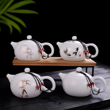 

Matte Ceramic Teapot Creative Chinese Tea Coffee Maker 250ml Household Tea Ware White Porcelain Hand Grip Pot