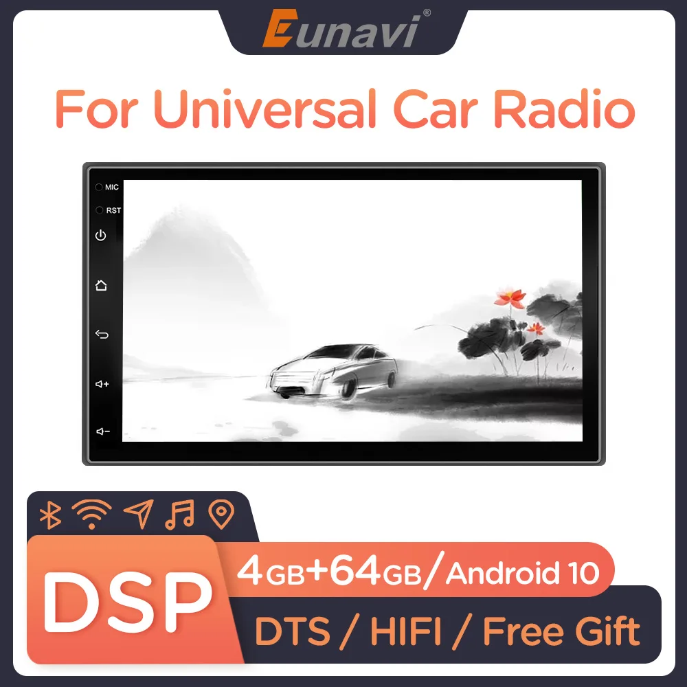 Eunavi 2Din Android 10 Car radio Multimedia Player Universal 7'' HD Scree auto Stereo GPS Navigation Bluetooth AudioVideo Player
