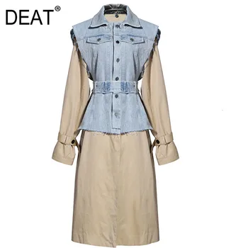 

DEAT 2020 Windbreaker DENIM Twinset 2020 Autumn Loose Popular turn-down collar Khaki Waist Temperament Thin Overknee Trench