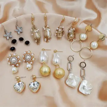 

New Earrings For Women Simulated Imitative Pearl Geometric Earrings Gold Color Glass Earrings Gift Drop Earring