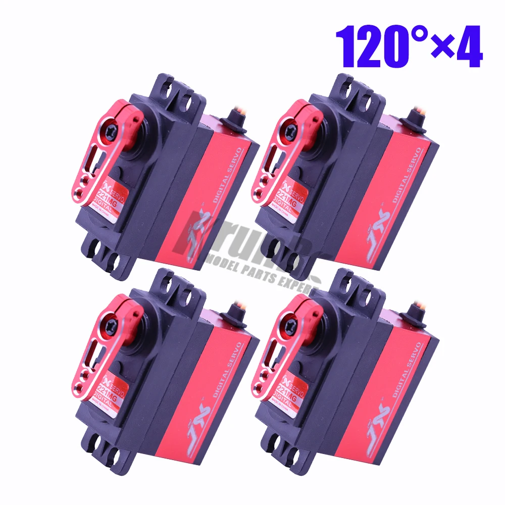 4 pcs 120 with arm 1/2/4 шт JX PDI-6221MG для детей до 20 кг по самой низкой цене, высокий крутящий момент цифровой сервопривод тигельные алюминиевые металлические шестерни для RC самолет, автомобиль, вертолет, части лодки - Цвет: 4 pcs 120 with arm