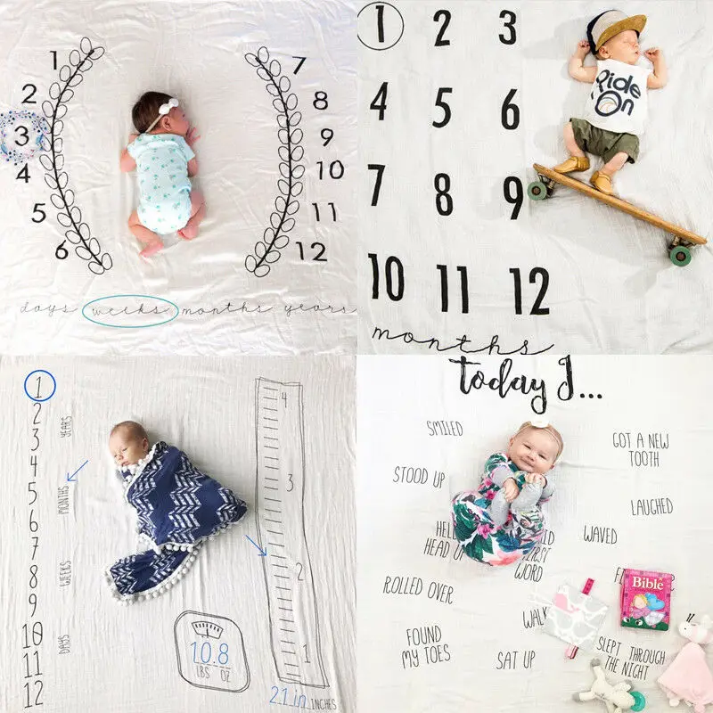 

Newborn Baby Boys Girls Infants Milestone Blanket Mat Number Milestone Photography Blanket Photo Prop Monthly Growth Photo