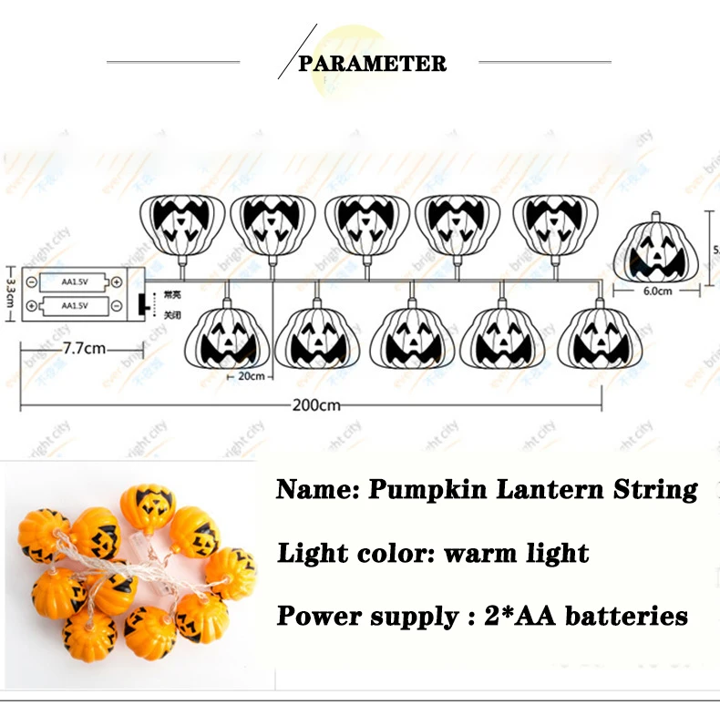 Iluminação do Feriado Luzes de Fadas Quarto das Crianças Decoração para Casa String Halloween Abóbora Lâmpada Luz Quente 3m20led Jardim Led 4 Led string halloween iluminação do feriado abóbora