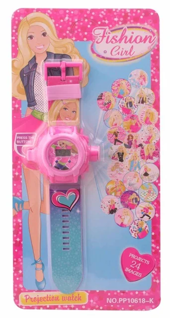 Barbie Дисней Принцесса Детские мультфильм 3D 24 фигуры проекционные часы студенческие Обучающие игрушки часы подарок для мальчика девочки Замороженные Эльза часы - Цвет: Barbie