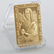 

European French Leonardo Da Vinci Mona Lisa Goddess Smile Gilded Commemorative Coin Gold Coin Crafts Collection Gold Plated Bar