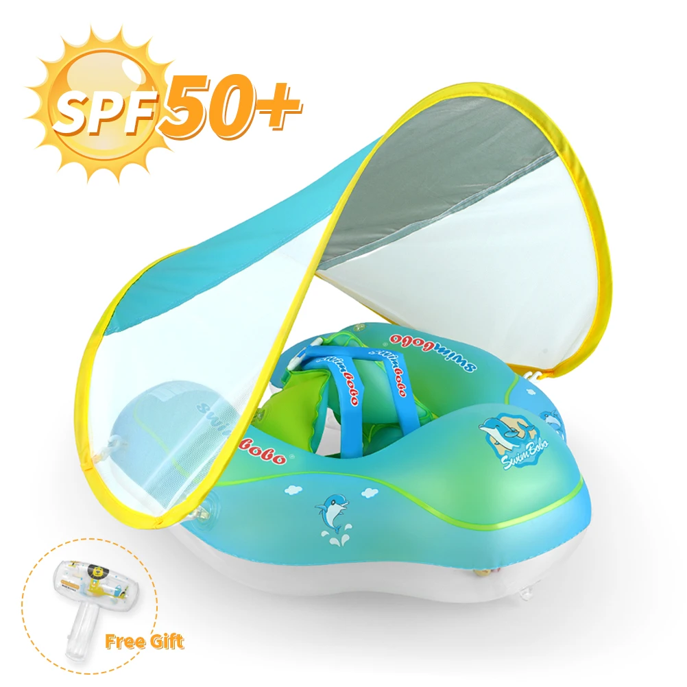 Inflatable Baby Swimming Float With Canopy Infant Kids Swim Pool Accessories Circle Bathing Toddler Rings Summer Water Toys