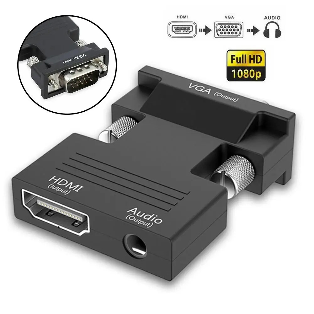 

1080P HDMI Female to VGA Male Converter Adapter with Audio Cable For PC HDTV Audio computer adapter 2019 New
