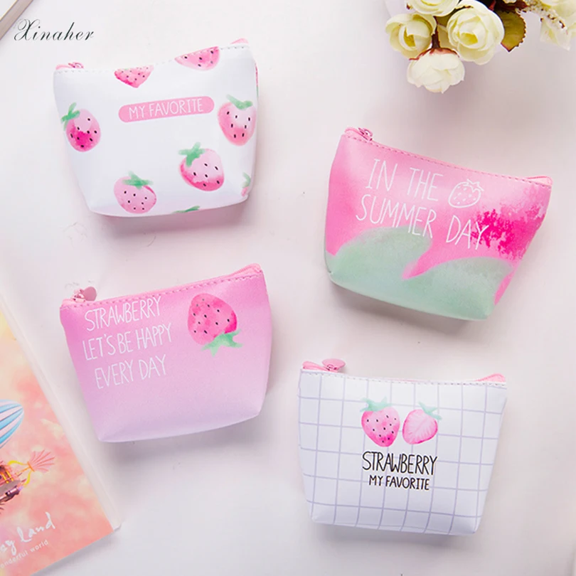

CHICLITS Cute Strawberry Coin Purse Wallet Holder Case Women Small PU Bags Cartoon Money Key Card Holders Pouch Storage Bag