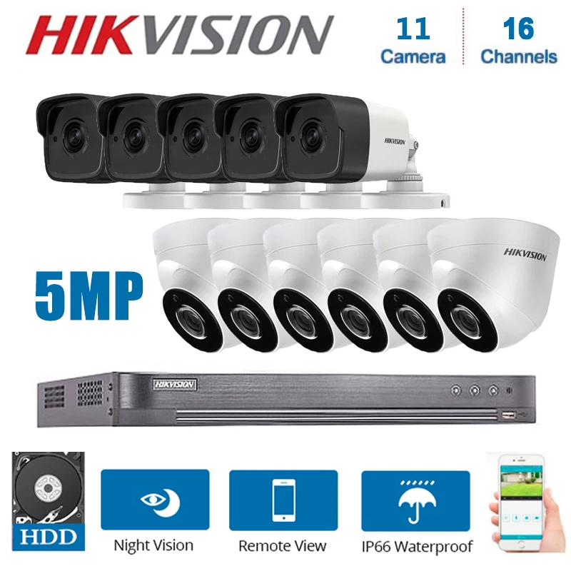 

Network Hikvision 16Channels DVR Video Surveillance with 11Pcs 5MP 4 in 1Camera Night Vision CCTV Security System Kits