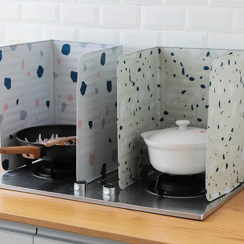 Kitchen Frying Pan Oil Splash Barrier Aluminum Foldable Kitchen Gas Stove Baffle Net Accessories
