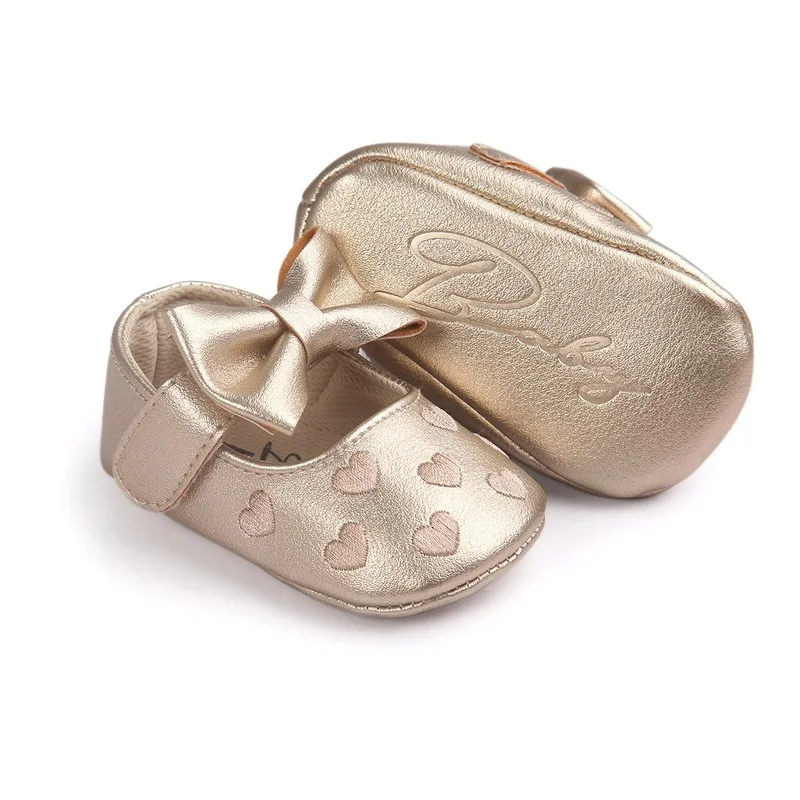 PU Leather Baby Shoes Grils Boys Butterfly-knot Soft Soled Non-slip Footwear Crib Shoes Rose Gold Shoes Newborn First Walkers