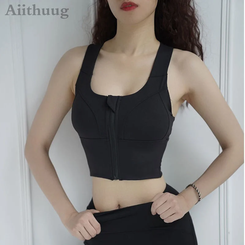 Aiithuug Zip Front Zipper Longline Sports Bras for Women Padded Crop Tank  Top Support Fitness Yoga Workout Shirts Running Bras - AliExpress