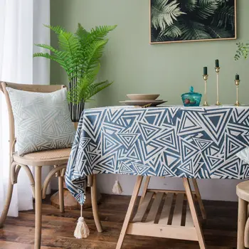 

Japanese Literary Jacquard Tablecloth Imitation Cotton and Linen Waterproof Tassel Rectangular Picnic Table Cloth Decor Cover