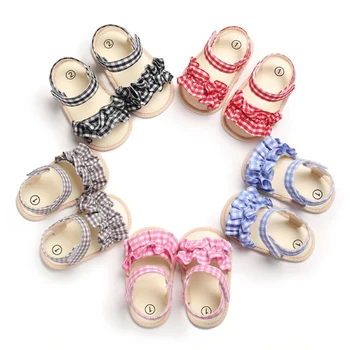 

Cute Toddler Baby Girls Baby Shoes Breathable Plaid Print Anti-Slip Shoes Sandals Soft Soled First Walkers